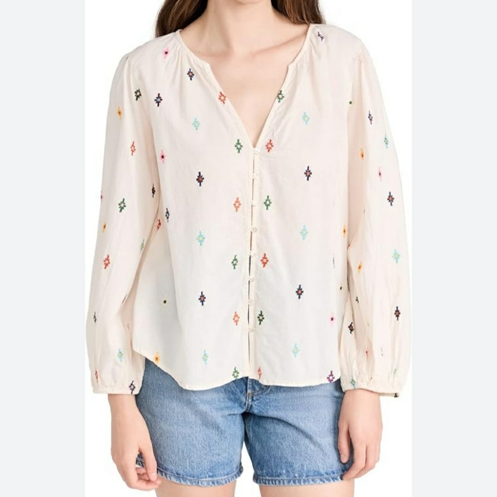 Velvet by Graham & Spencer Elizabeth Embroidered Boho Long Sleeve Blouse…